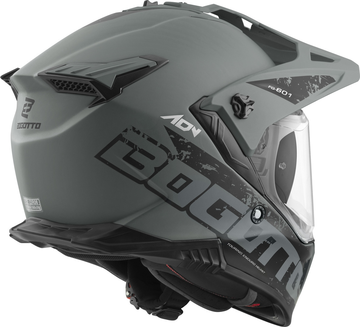 Side view of Bogotto FG-601 Duo Fiberglass Enduro Helmet, black-grey, Size XL for Women