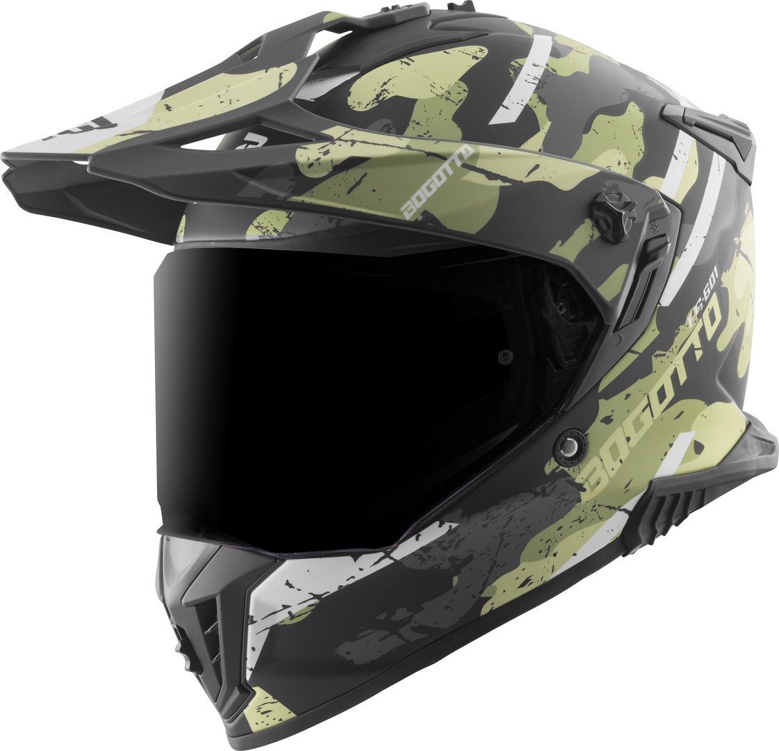 Bogotto FG-601 Sniper Casque d’enduro en fibre de verre, noir-gris-vert, taille 2XL pour Hommes