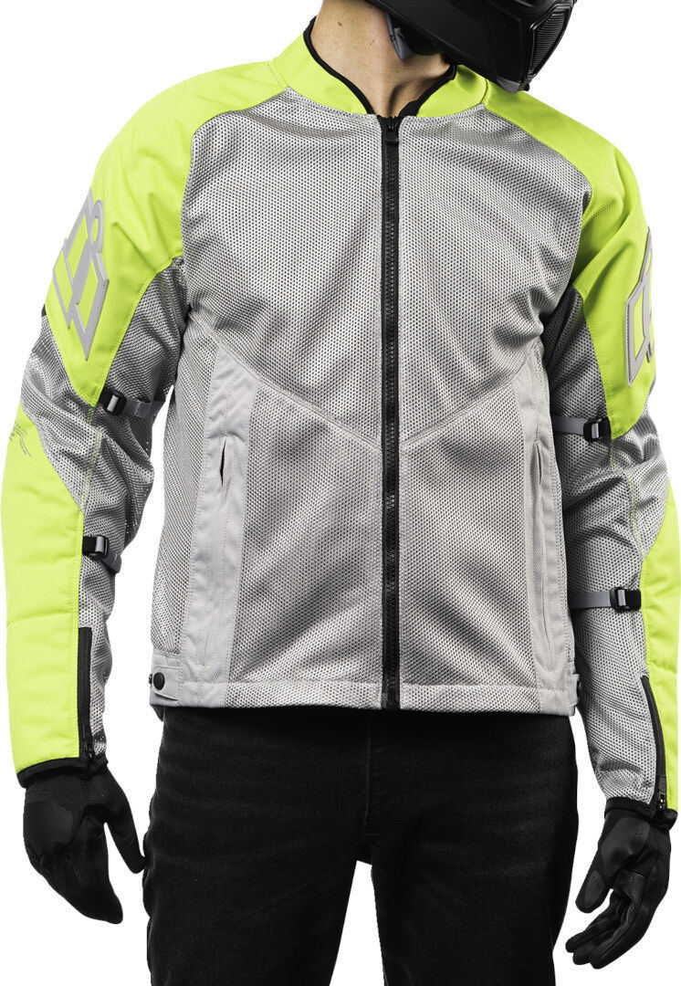 Side view of Icon Mesh AF 2023 Motorcycle Textile Jacket, grey-yellow, Size S for Men