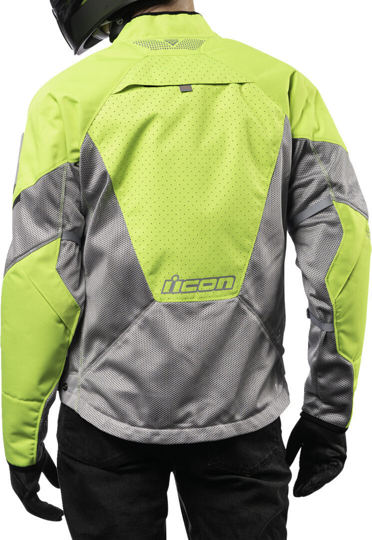 Side view of Icon Mesh AF 2023 Motorcycle Textile Jacket, grey-yellow, Size S for Men