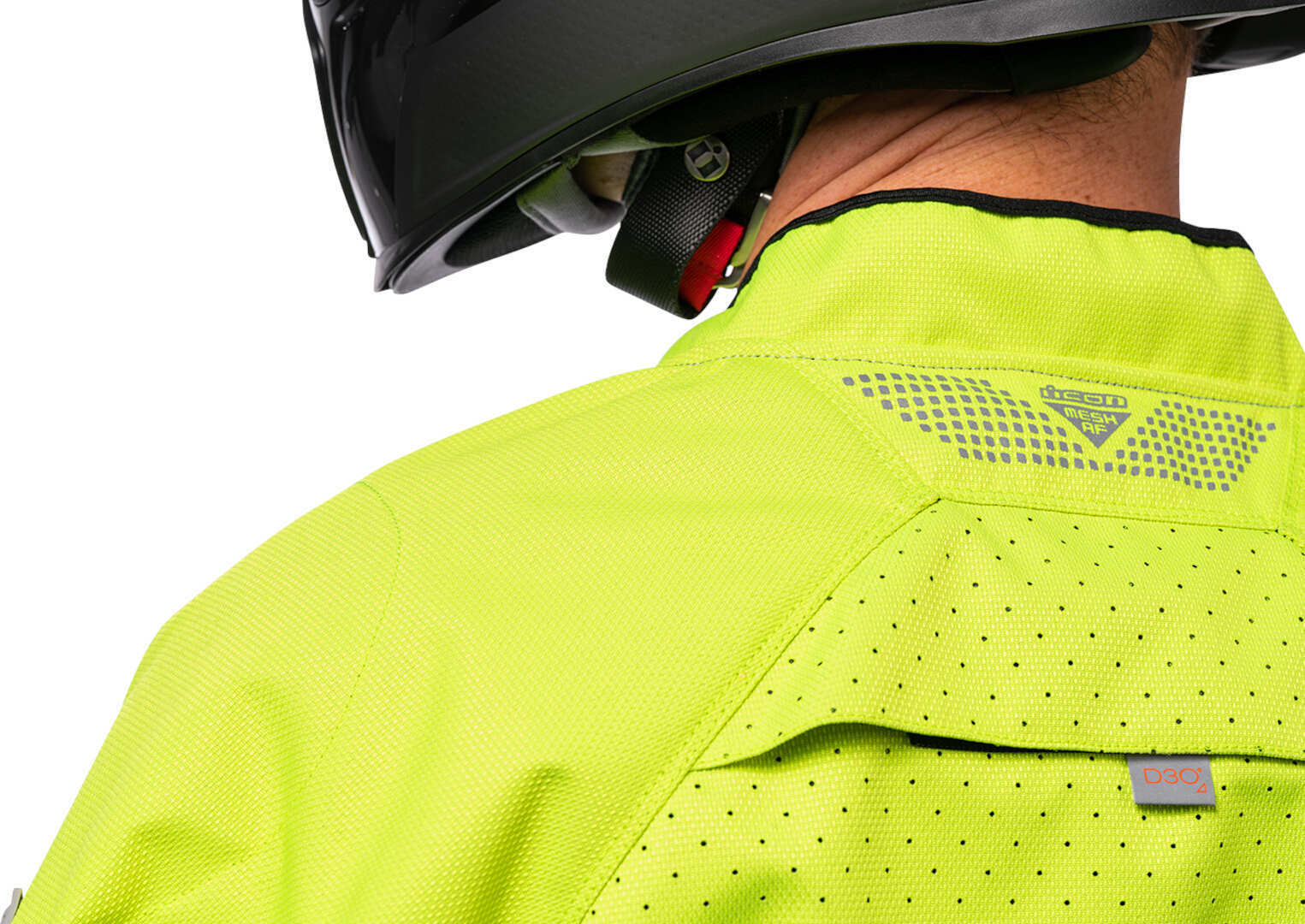 Side view of Icon Mesh AF 2023 Motorcycle Textile Jacket, grey-yellow, Size S for Men