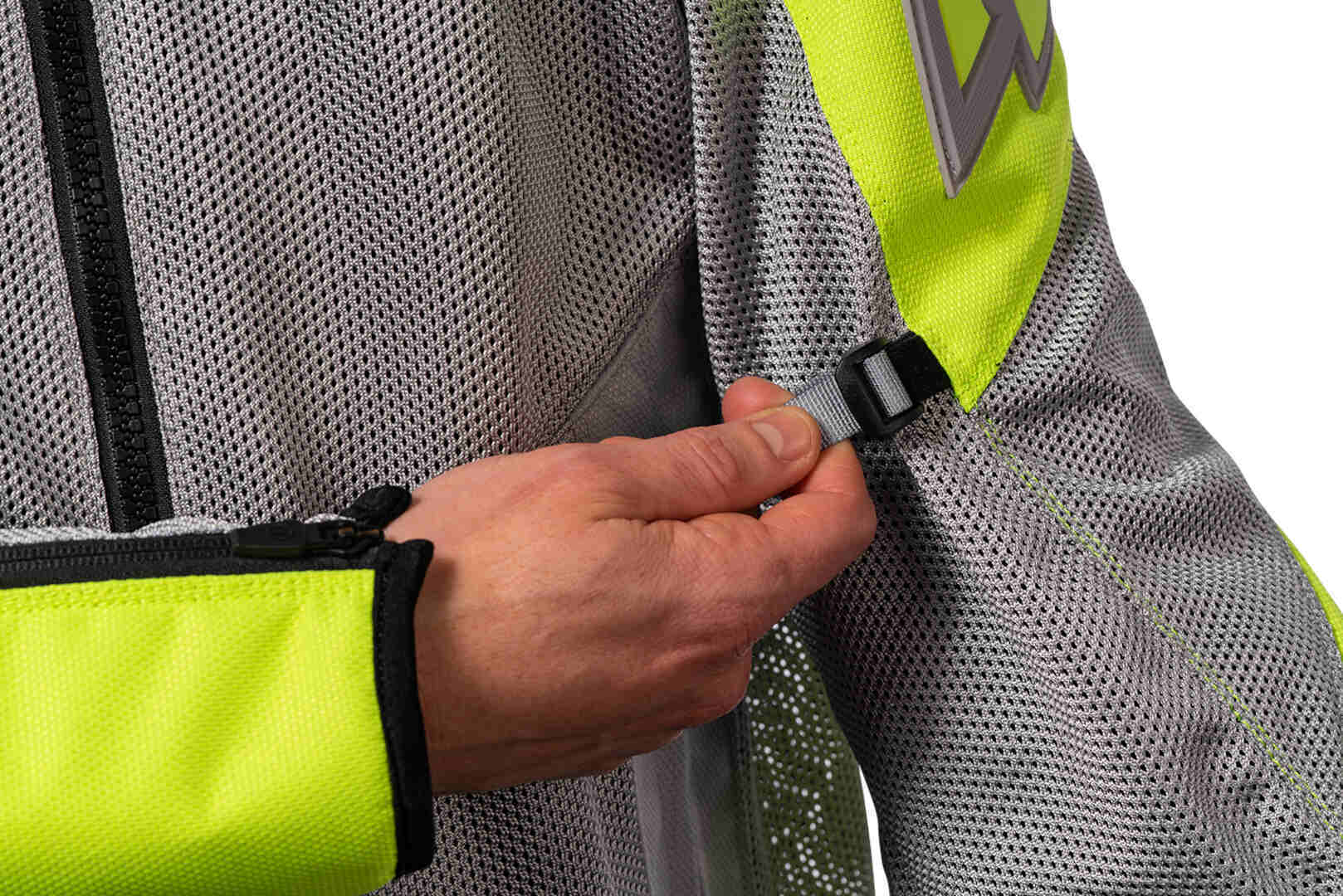 Side view of Icon Mesh AF 2023 Motorcycle Textile Jacket, grey-yellow, Size S for Men