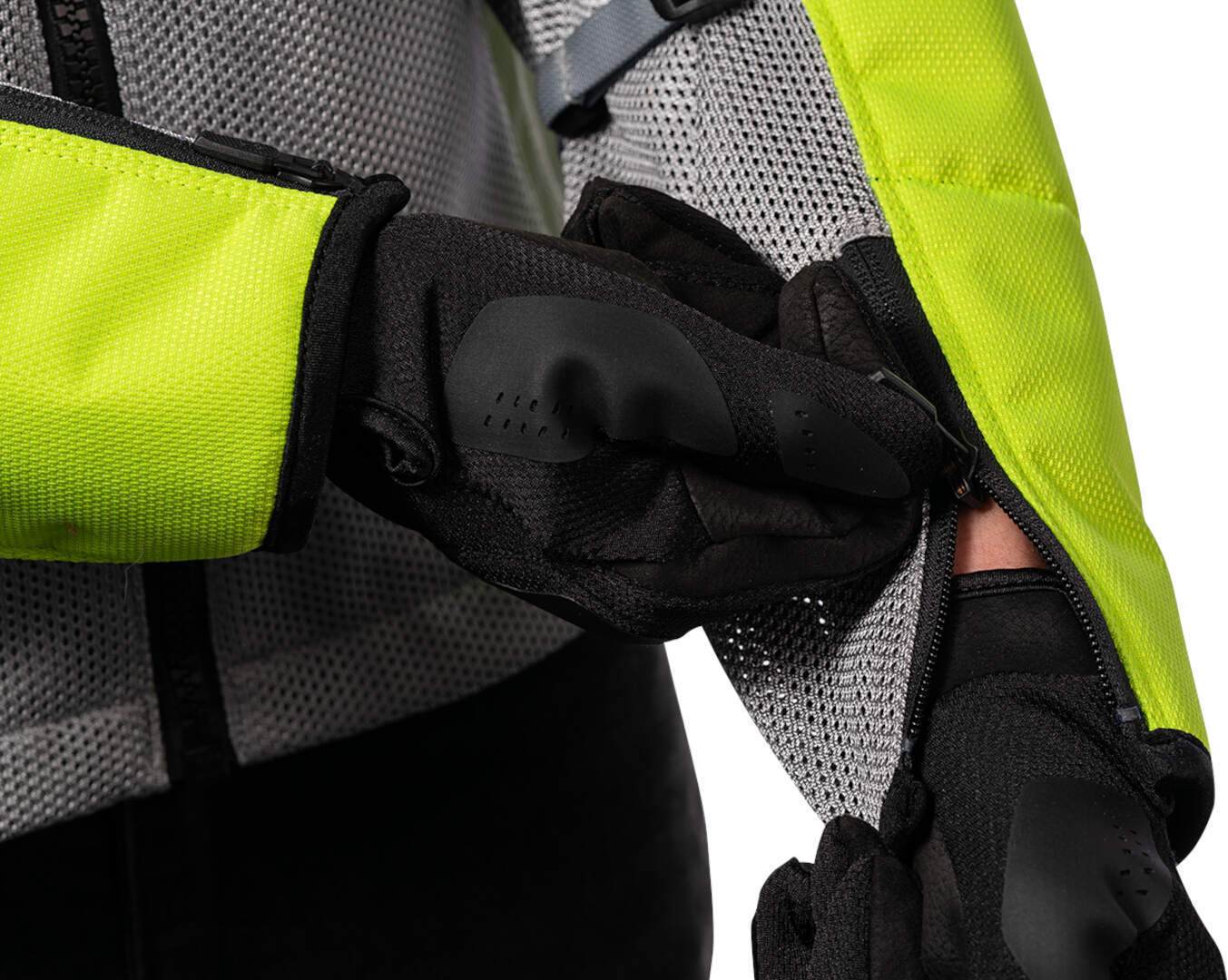 Side view of Icon Mesh AF 2023 Motorcycle Textile Jacket, grey-yellow, Size S for Men