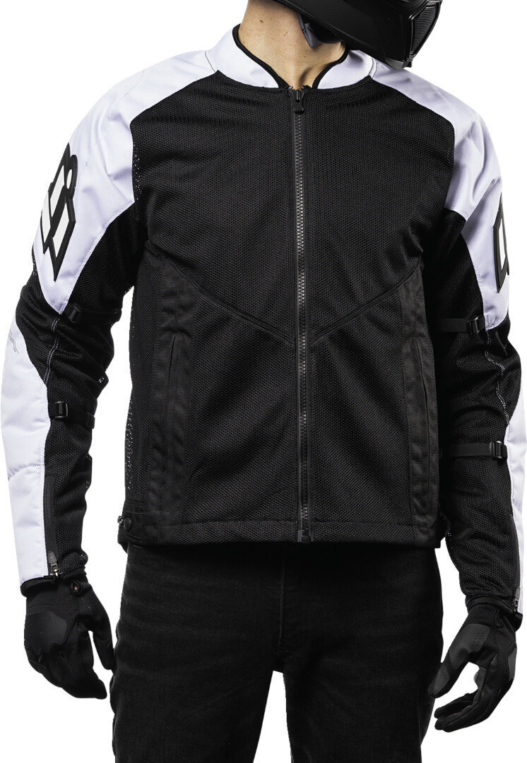 Side view of Icon Mesh AF 2023 Motorcycle Textile Jacket, black-white, Size L for Men