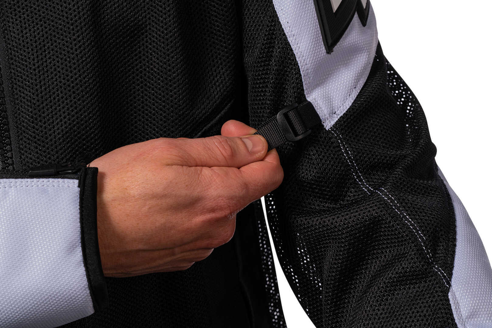 Side view of Icon Mesh AF 2023 Motorcycle Textile Jacket, black-white, Size L for Men