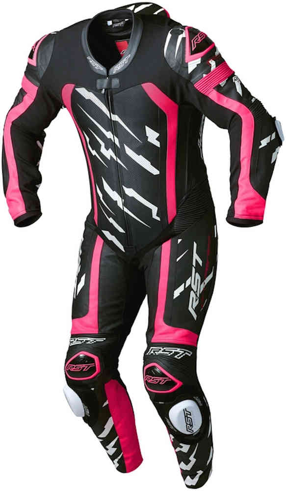 RST Pro Series Evo negro/rosa Airbag Traje de cuero de motocicleta de una pieza