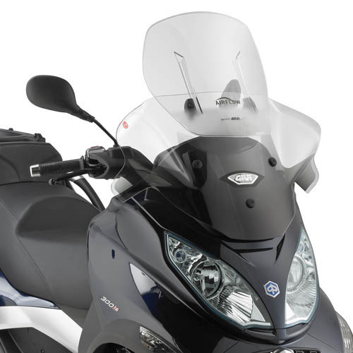 GIVI Airflow pare-brise transparent, 570-690 mm de haut 650 mm de large pour les modèles Piaggio (voir ci-dessous) Pare-brise