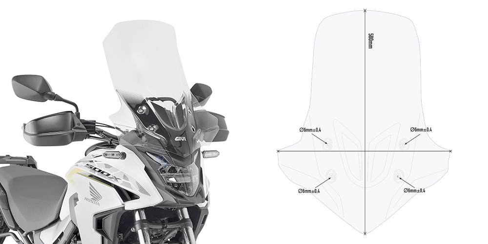 GIVI pare-brise transparent, >540 mm de haut, 450 mm de large pour Honda CB500 X (19-21), ABE 38743 Pare-brise