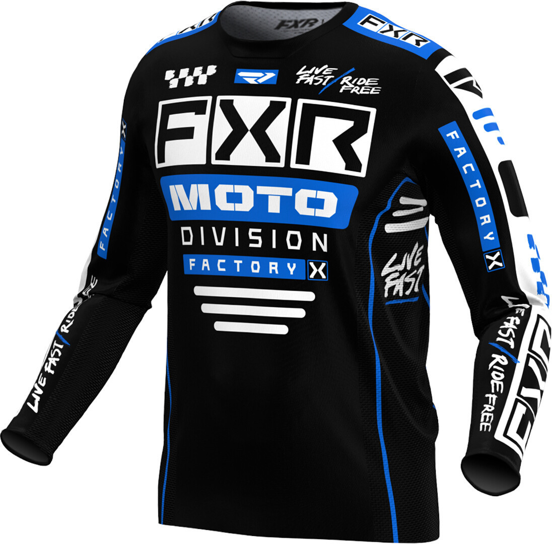 FXR Podium Gladiator 2024 Maillot de motocross, noir-blanc-bleu, taille 2XL pour Hommes