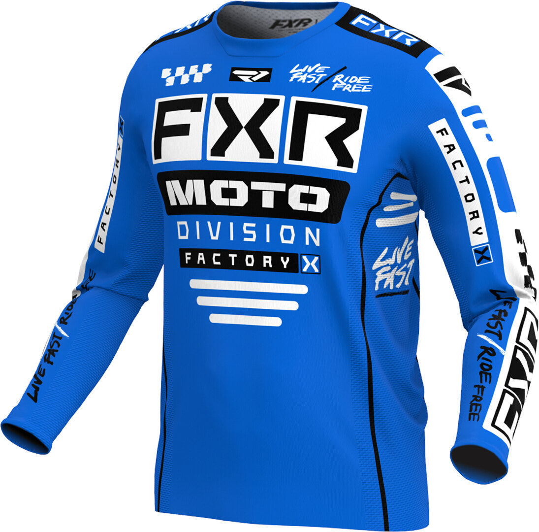 FXR Podium Gladiator 2024 Maillot de motocross, noir-blanc-bleu, taille M pour Hommes