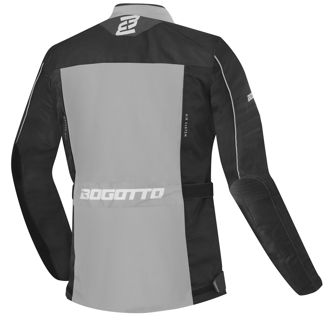 Side view of Bogotto Tampar Tour waterproof Motorcycle Textile Jacket, black-grey, Size XS for Men
