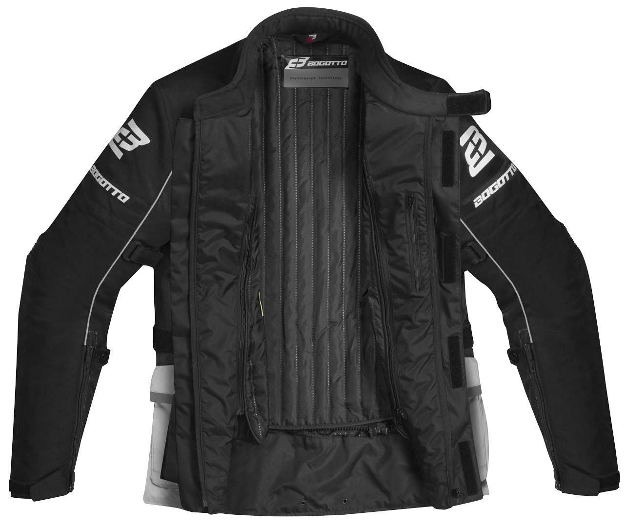 Side view of Bogotto Tampar Tour waterproof Motorcycle Textile Jacket, black-grey, Size XS for Men