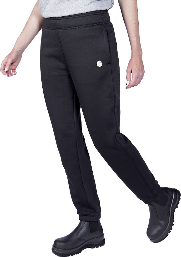 Side view of Carhartt Relaxed Fit Fleece Ladies Sweatpants, black, Size XL for Women