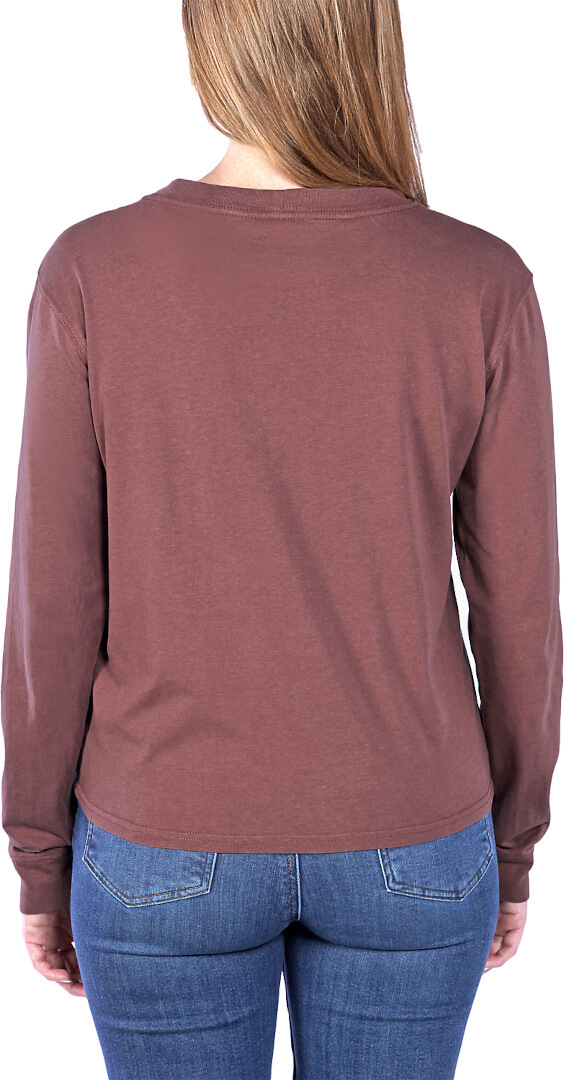 Side view of Carhartt Relaxed Fit Lightweight Pocket Ladies Long Sleeve Shirt, red, Size S for Women