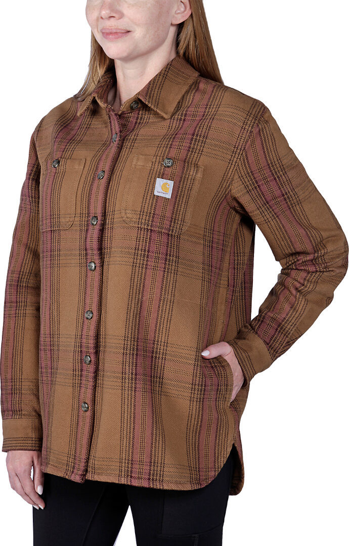 Side view of Carhartt Loose Fit Heavyweight Twill Ladies Shirt, brown, Size XS for Women