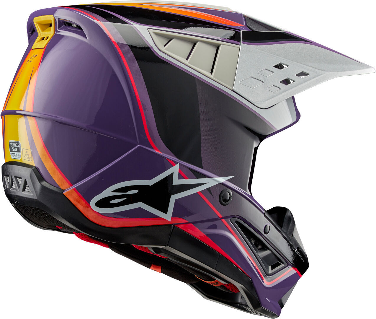 Side view of Alpinestars S-M5 Sail 2024 Motocross Helmet, black-purple-silver, Size S for Men