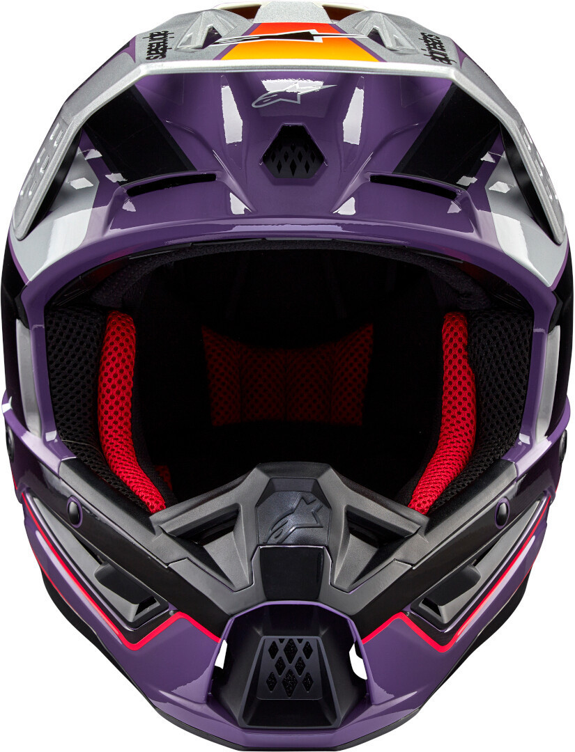 Side view of Alpinestars S-M5 Sail 2024 Motocross Helmet, black-purple-silver, Size S for Men