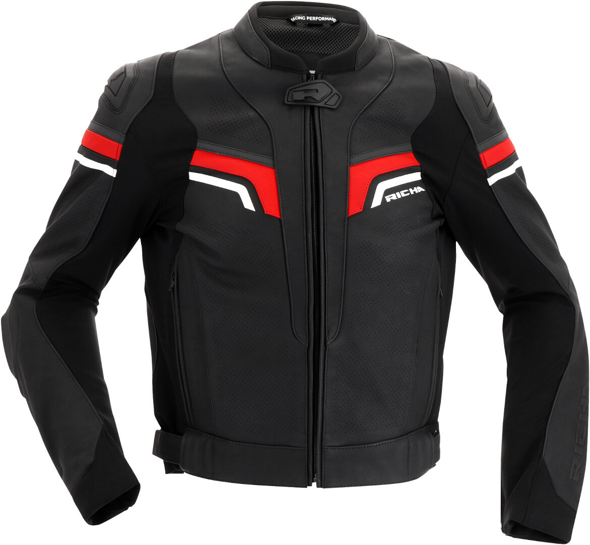 Side view of Richa Matrix 2 perforated Motorcycle Leather Jacket, black-white-red, Size 50 for Men