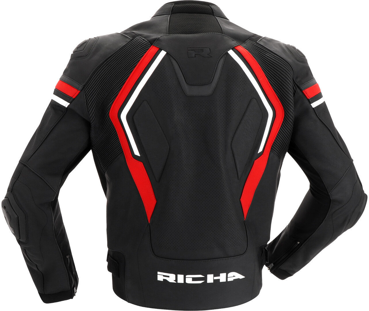 Side view of Richa Matrix 2 perforated Motorcycle Leather Jacket, black-white-red, Size 50 for Men