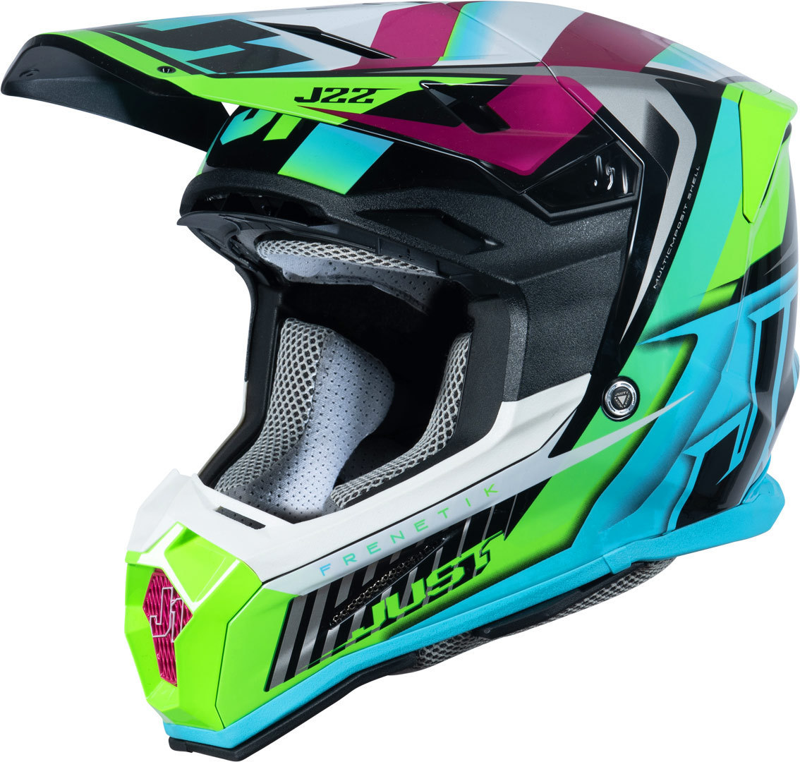 Just1 J22F Frenetik Casque de motocross, noir-vert, taille M pour Hommes