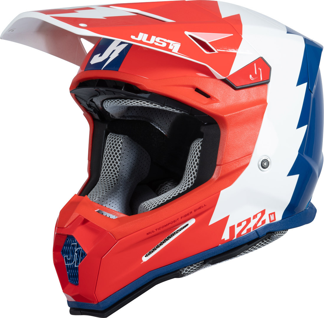 Just1 J22F Revolte Casque de motocross, blanc-rouge-bleu, taille S pour Hommes