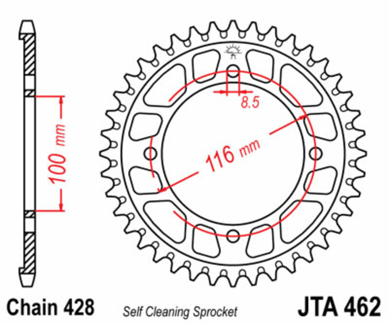 JT SPROCKETS Couronne aluminium Ultra-Light anti-boue 462 - 428