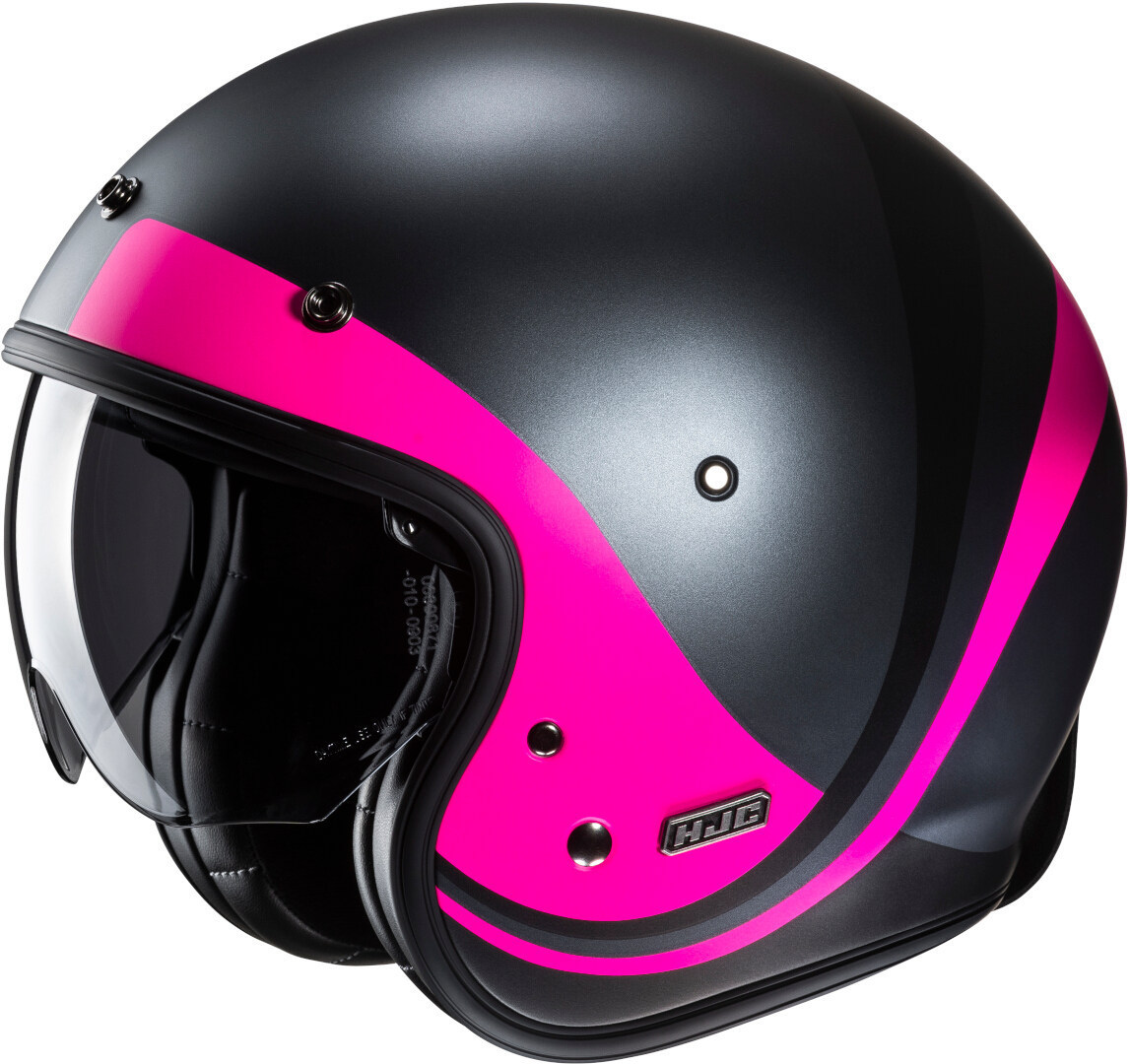 Hjc Men's Black Pink V31 Emgo Retro Jet Helmet, Black-Pink, Size S For