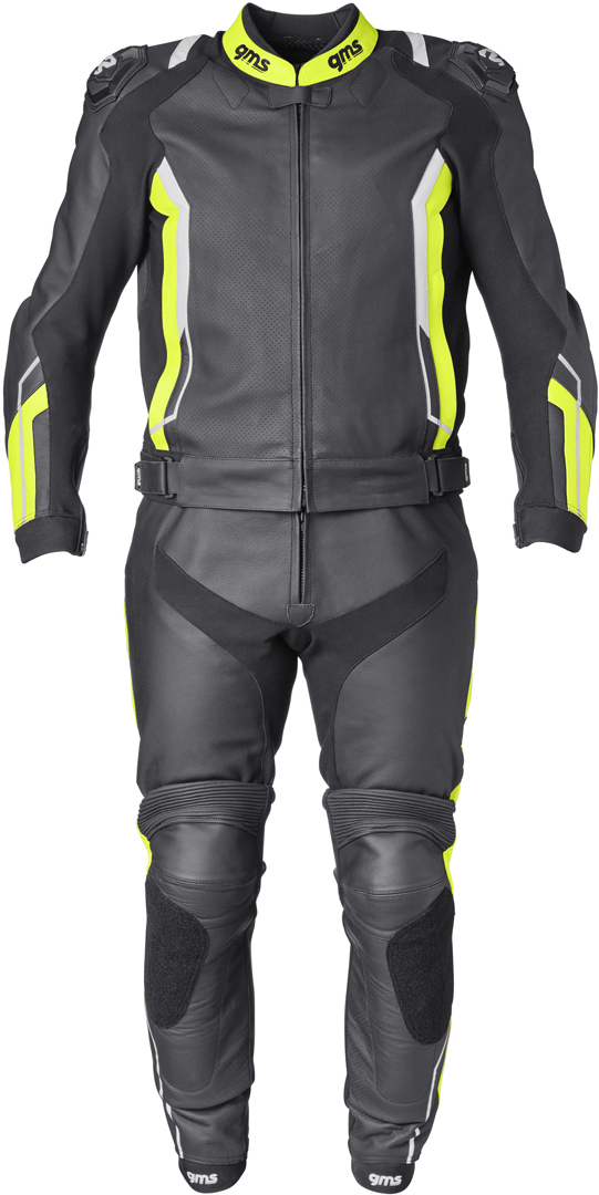 GMS GR-1 Combinaison en cuir de moto deux pièces, noir-blanc-jaune, taille 58 pour Hommes