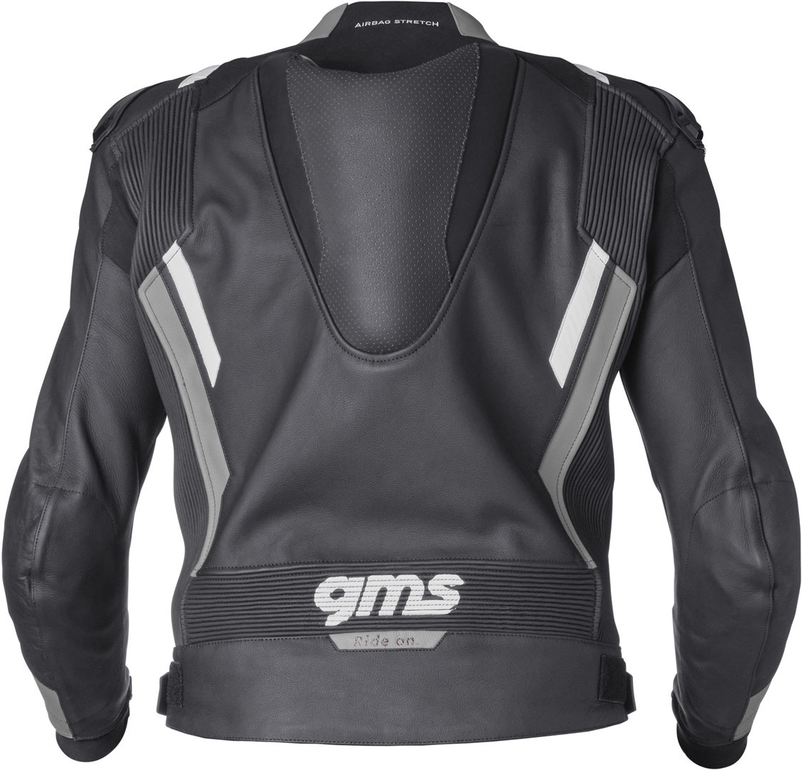 Side view of GMS GR-1 Two Piece Motorcycle Leather Suit, black-grey-white, Size 98 for Men