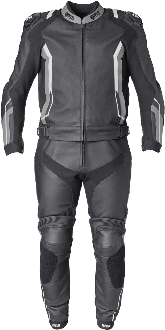 GMS GR-1 Combinaison en cuir de moto deux pièces, noir-gris-blanc, taille 46 pour Hommes