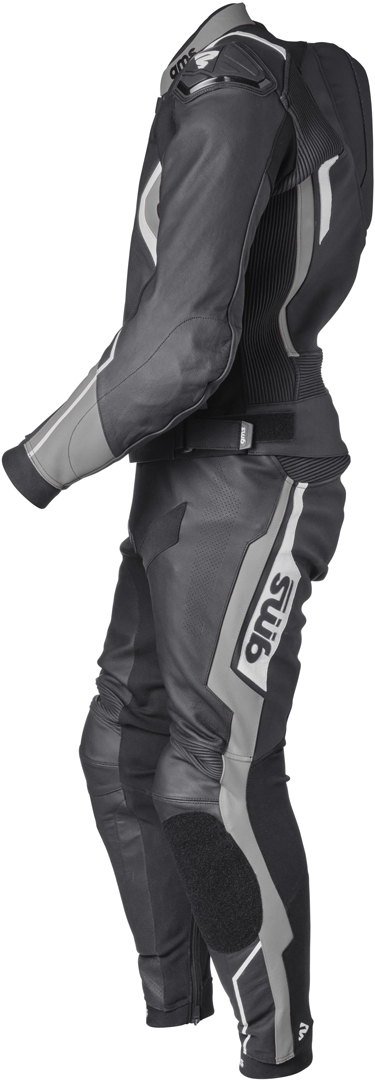 Side view of GMS GR-1 Two Piece Motorcycle Leather Suit, black-grey-white, Size 98 for Men