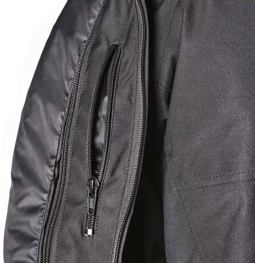 Side view of GMS Downtown waterproof Motorcycle Textile Jacket, black, Size M for Men