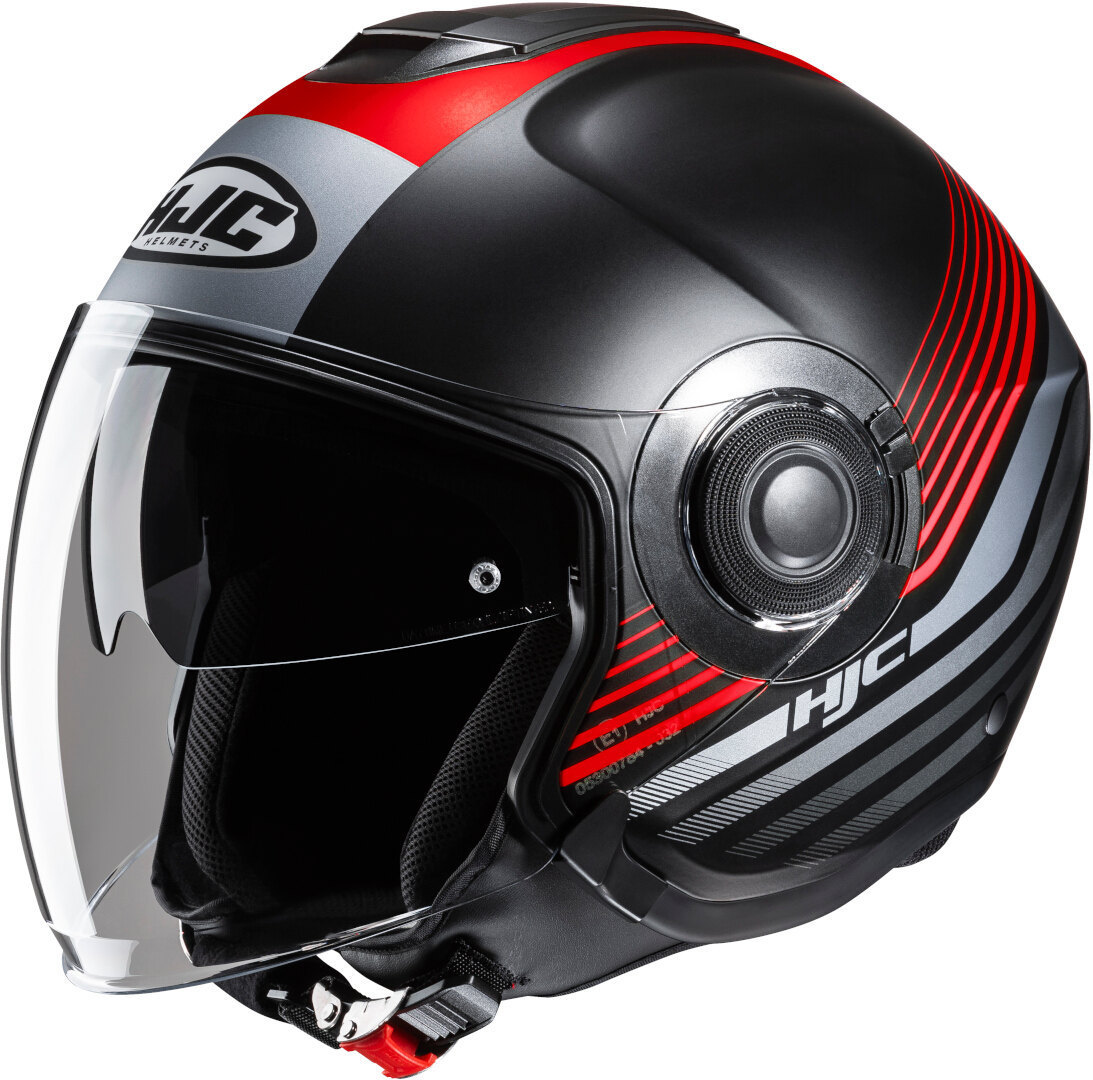 Hjc Men's Black Red Silver I40n Dova Jet Helmet, Black-Red-Silver, Size M For