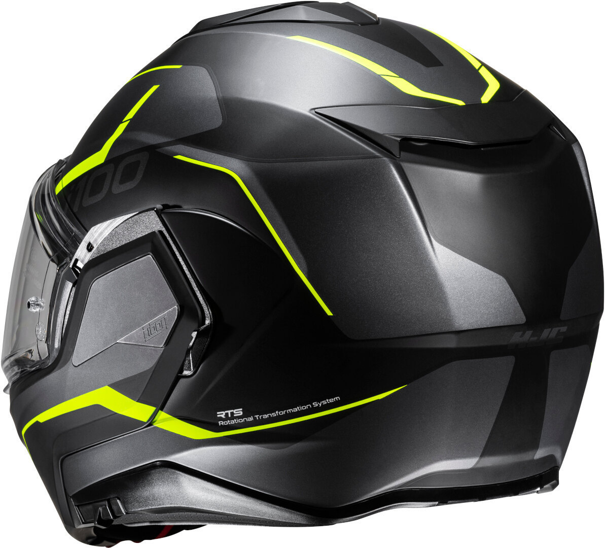 Side view of HJC i100 Lorix Helmet, black-grey-yellow, Size 2XL for Men