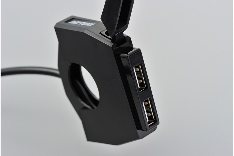 Side view of Daytona Slim USB Type-A Power Supply (2 inputs) - Handlebars Ø22,2/25,4