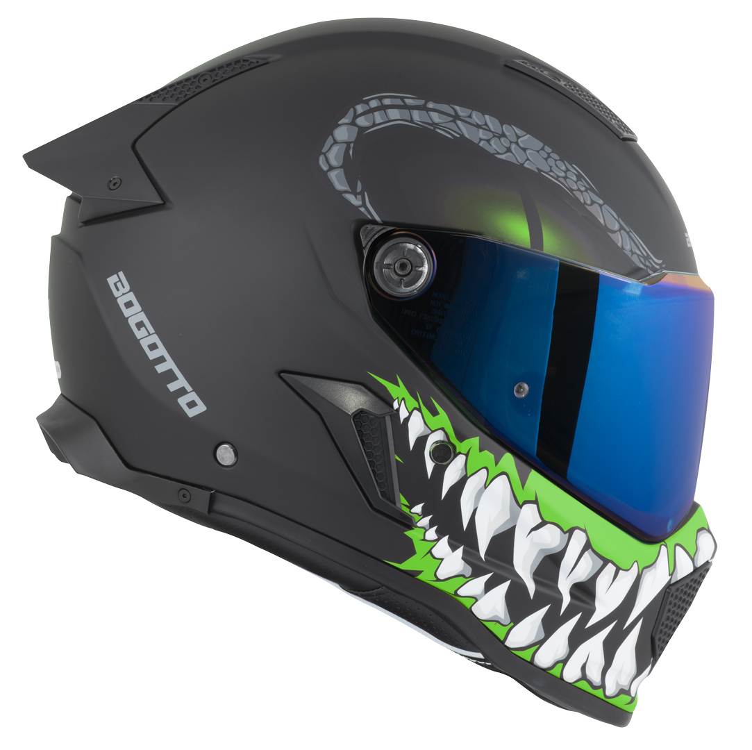 Side view of Bogotto Rapto Reptile Helmet, black-green, Size XS for Men