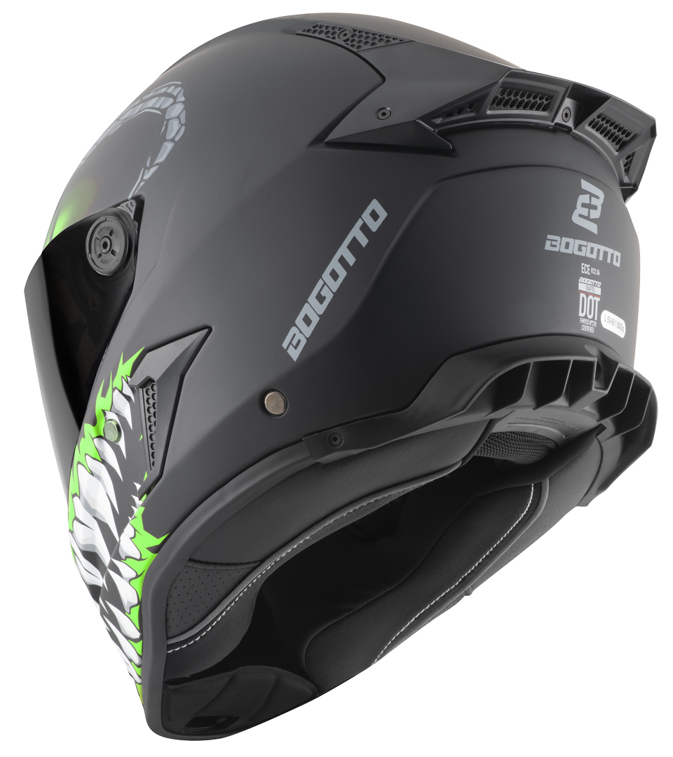 Side view of Bogotto Rapto Reptile Helmet, black-green, Size XS for Men