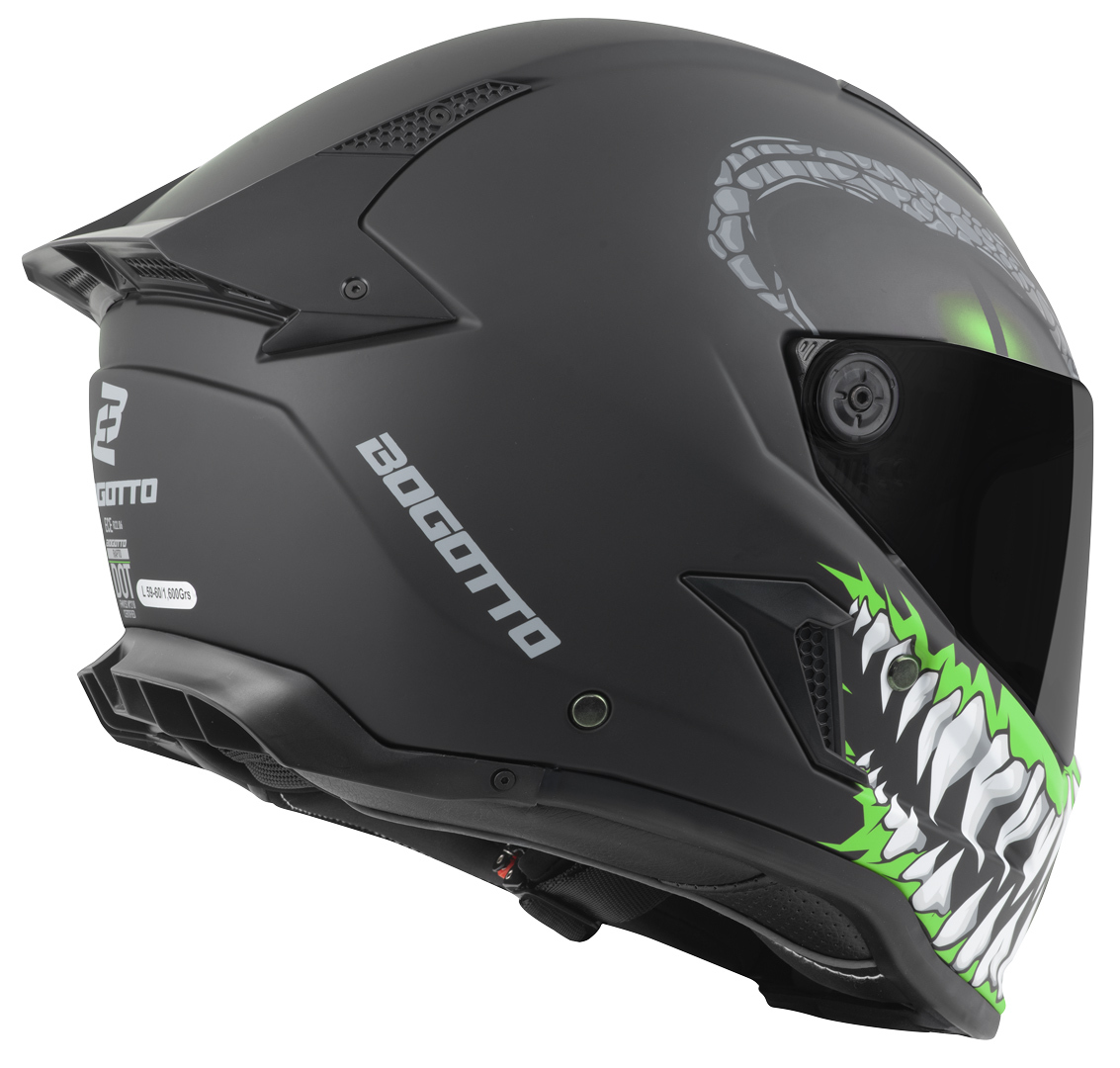 Side view of Bogotto Rapto Reptile Helmet, black-green, Size XS for Men