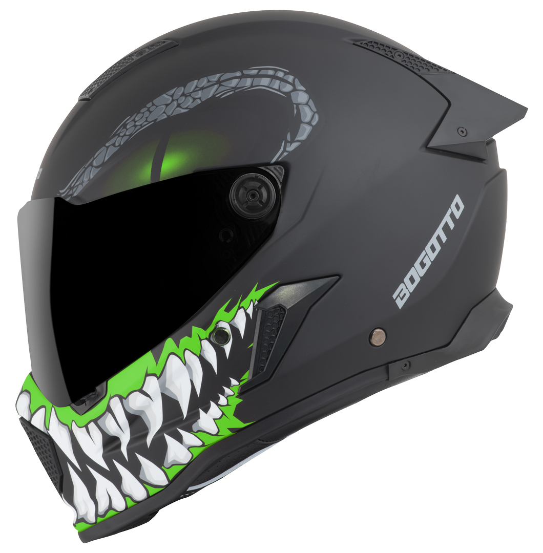 Side view of Bogotto Rapto Reptile Helmet, black-green, Size XS for Men