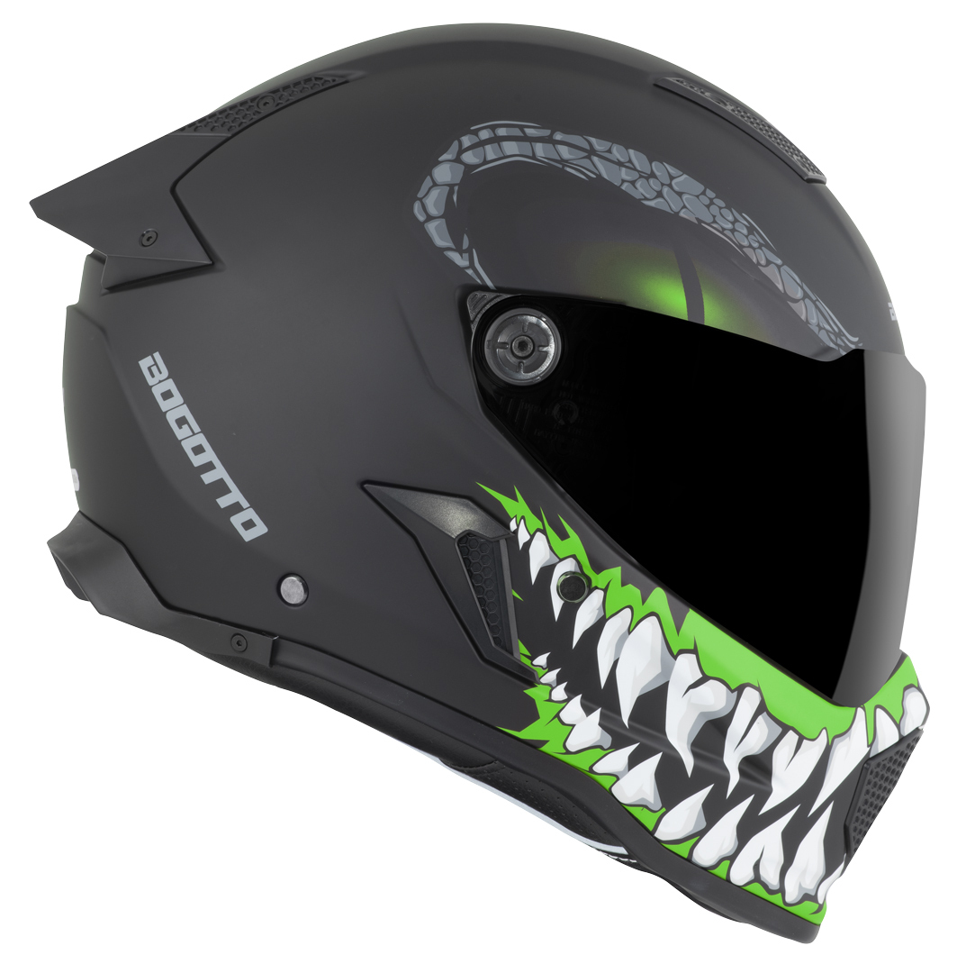 Side view of Bogotto Rapto Reptile Helmet, black-green, Size XS for Men