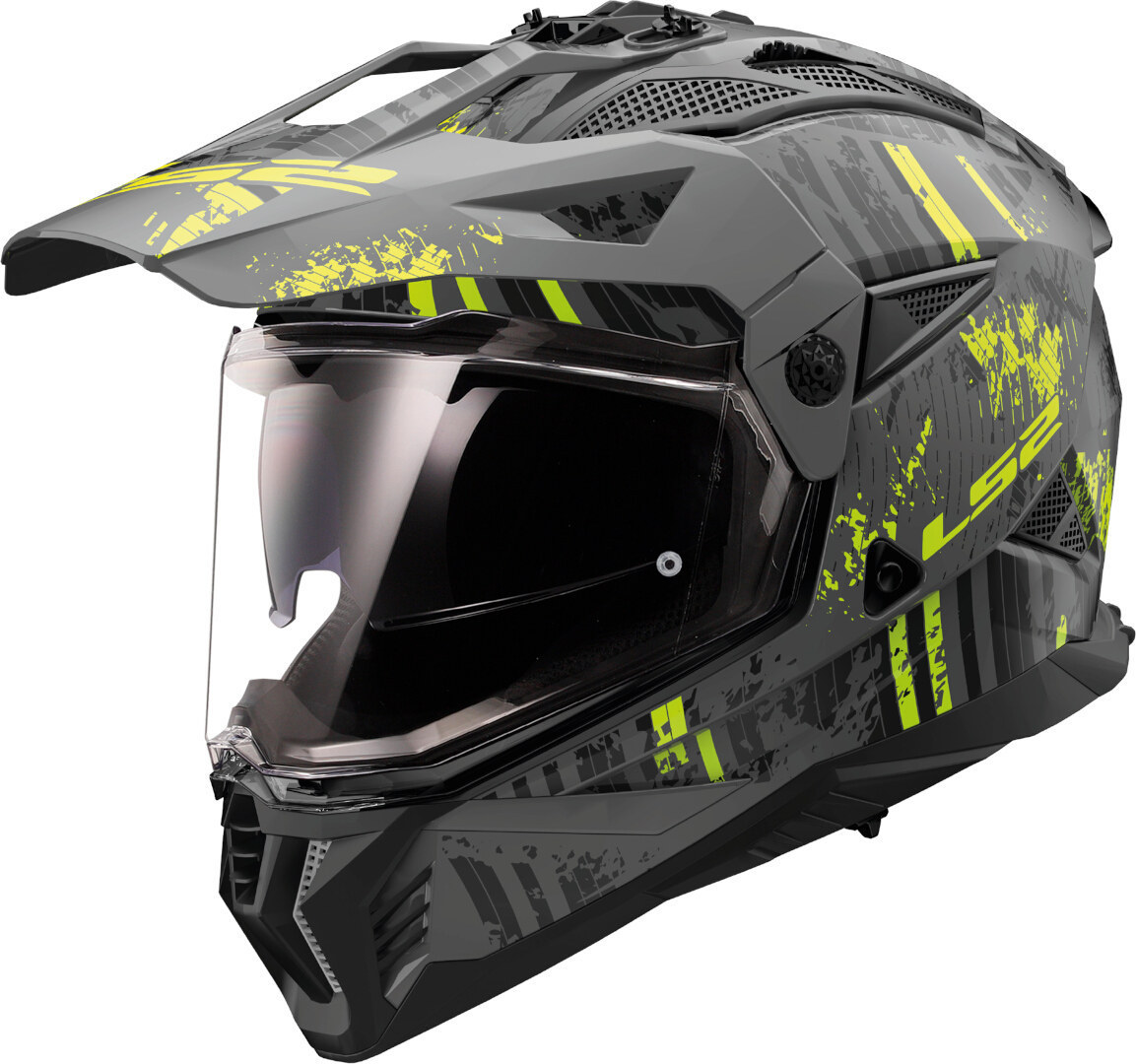 LS2 MX702 Pioneer II Crazy Motocross Helmet, grey-yellow, Size 2XL for Men-image-958034926