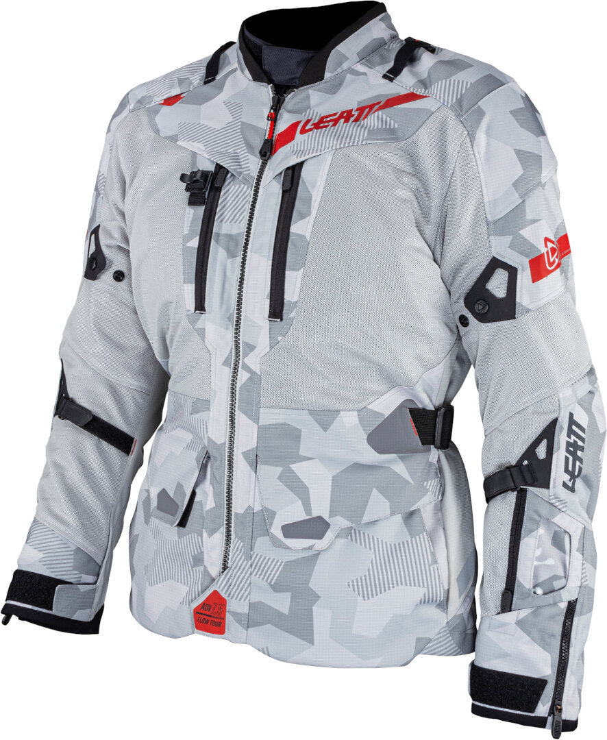 Leatt ADV FlowTour 7.5 veste textile de moto imperméable Gris clair/Noir/Rouge XL 