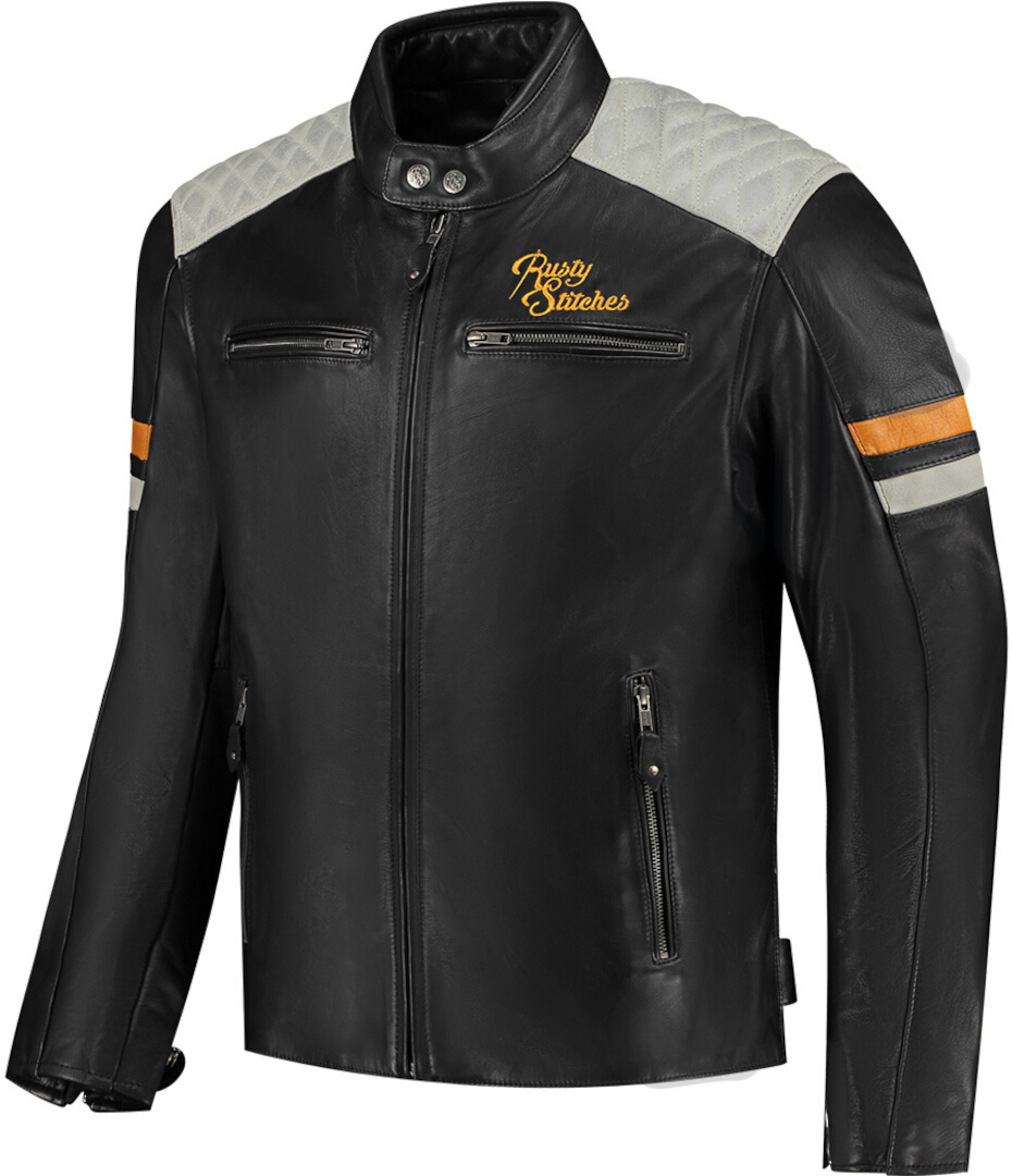 Rusty Stitches Jari V2 Blouson en cuir de moto, noir-gris, taille S pour Hommes
