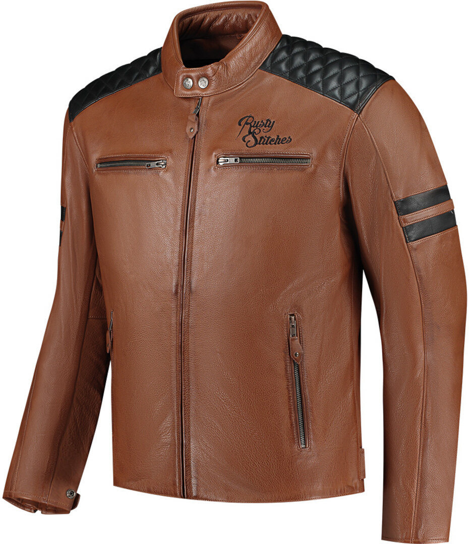 Rusty Stitches Jari V2 Blouson en cuir de moto, noir-brun, taille XL pour Hommes
