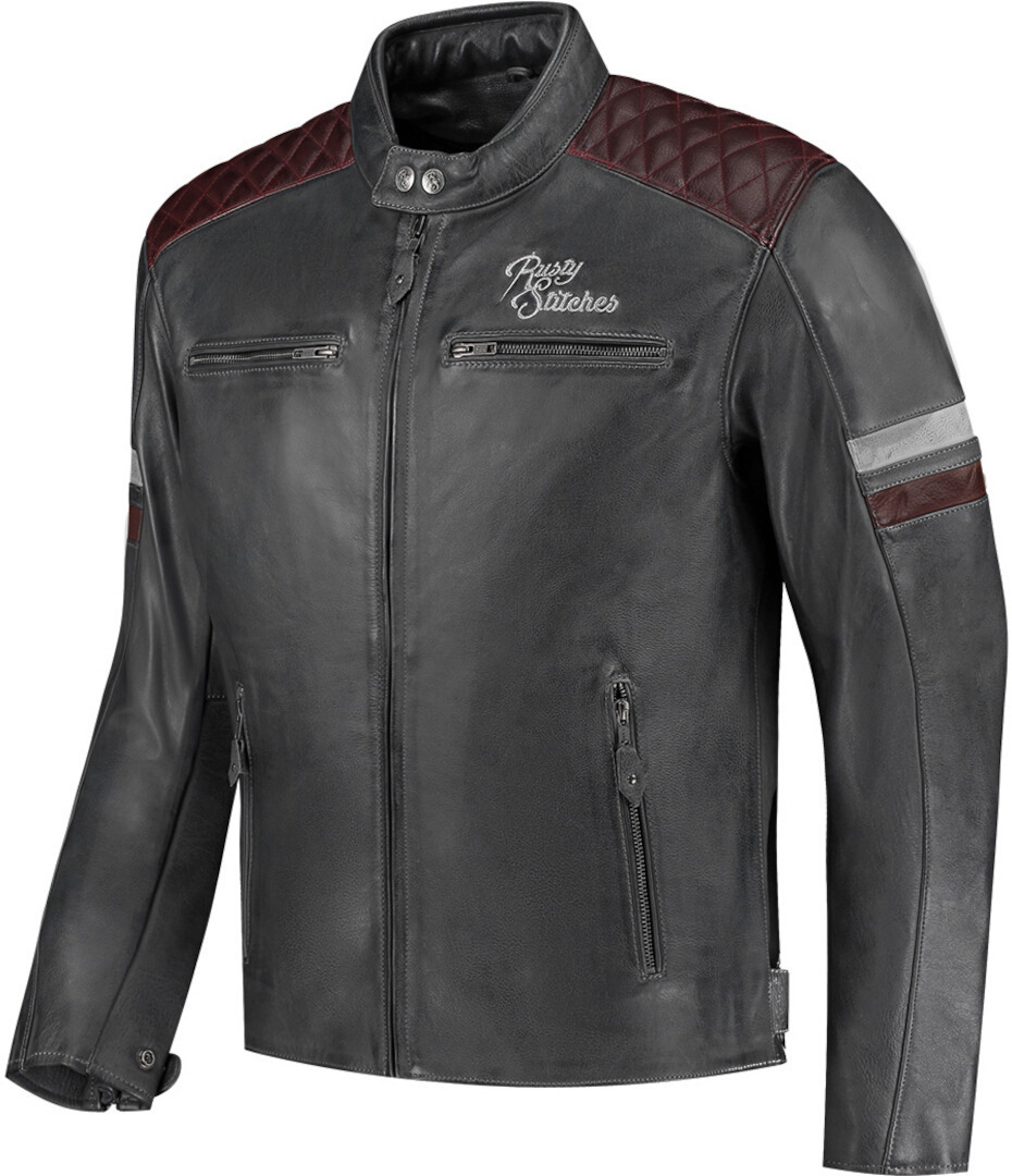 Rusty Stitches Jari V2 Blouson en cuir de moto, noir-gris, taille XL pour Hommes