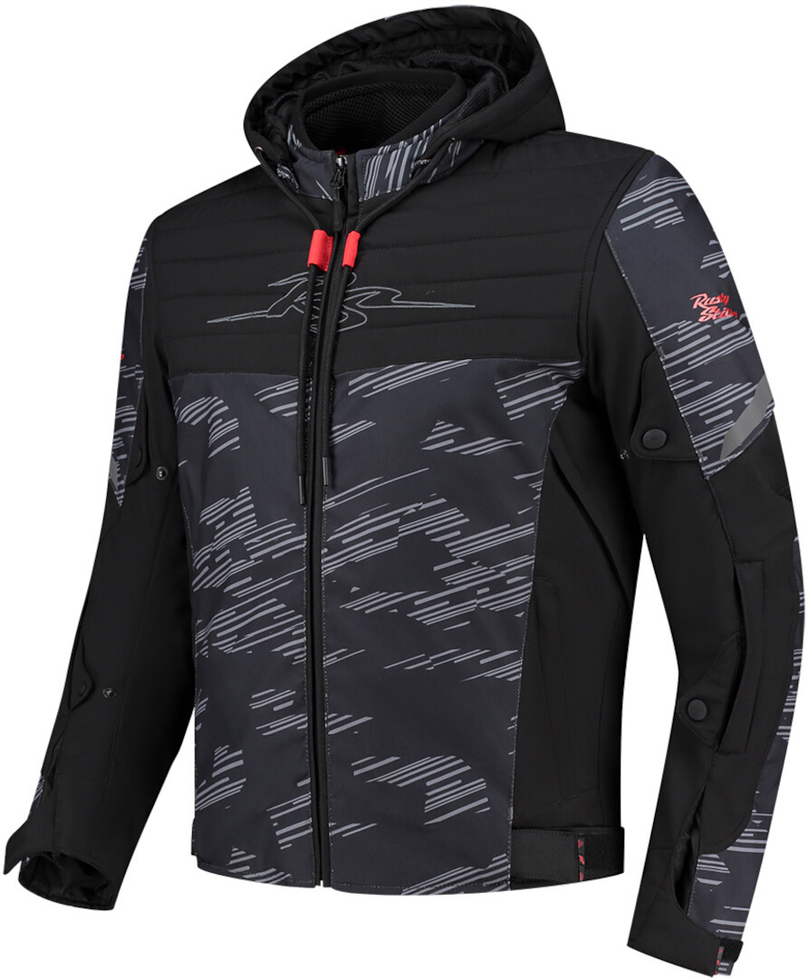 Rusty Stitches Liam Veste textile imperméable à l’eau pour moto, noir-gris-rouge, taille 3XL pour Hommes