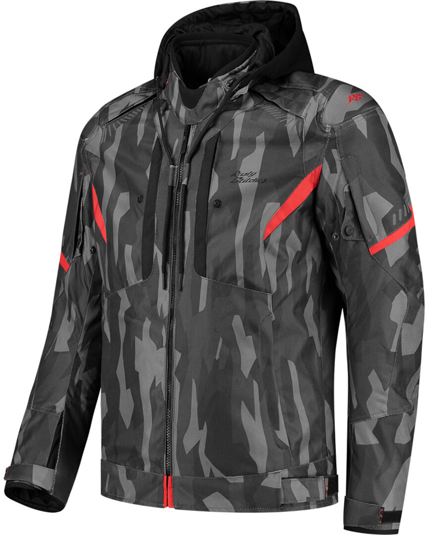Rusty Stitches Dylan Veste textile imperméable à l’eau pour moto, noir-gris-rouge, taille 3XL pour Hommes