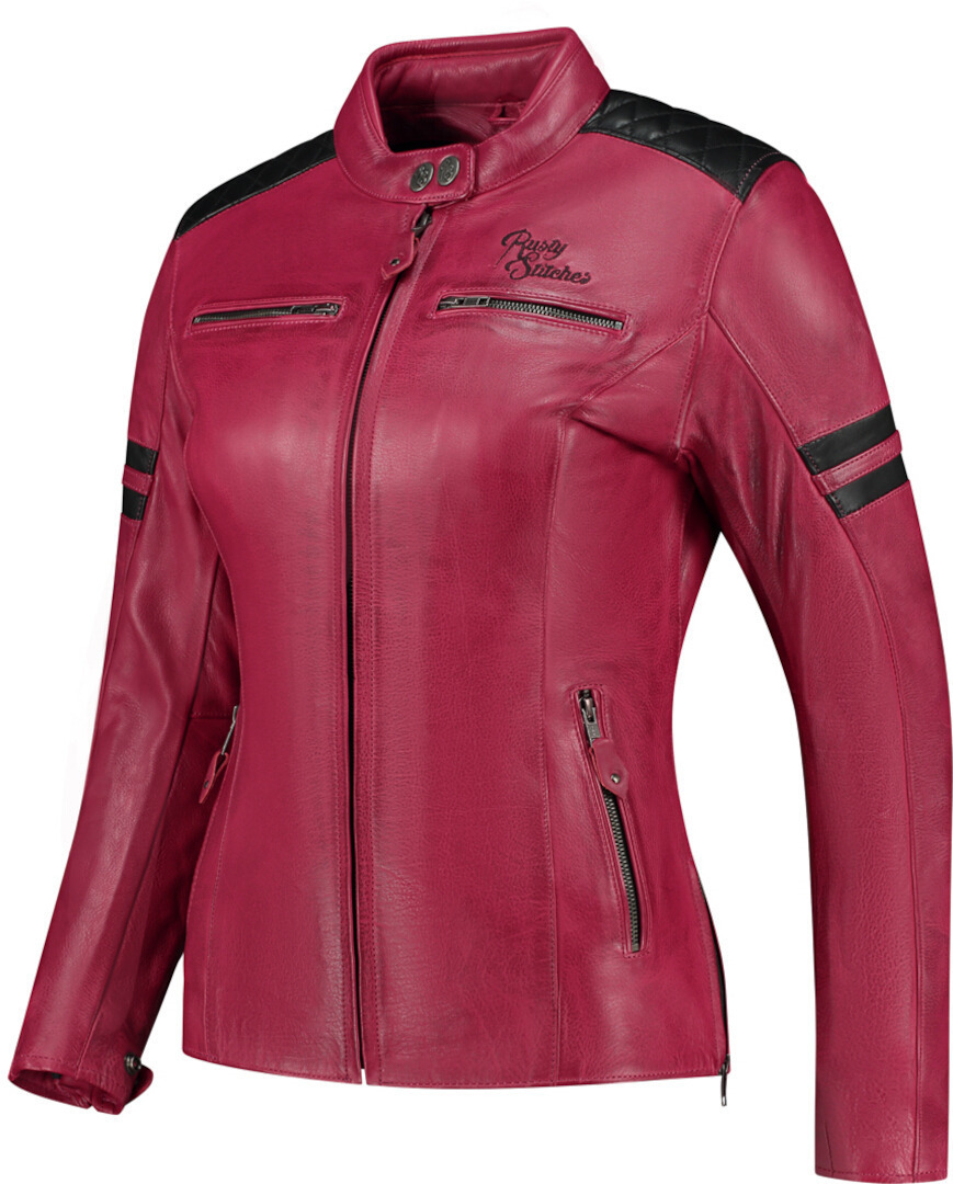 Rusty Stitches Joyce V2 Veste en cuir de moto pour dames, noir-rouge, taille 46 pour Femmes