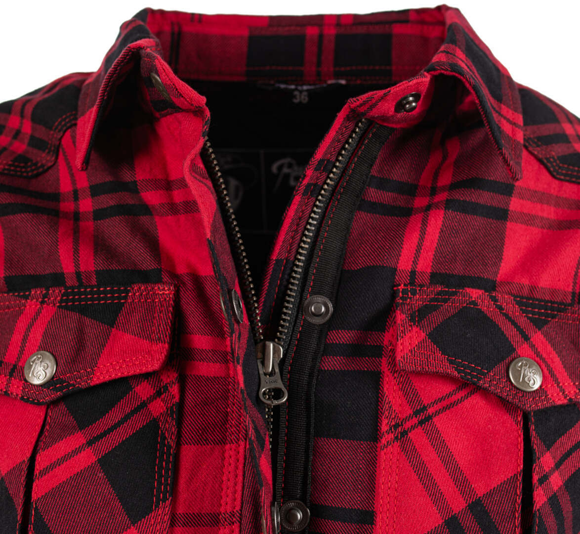 Side view of Rusty Stitches Liss Ladies Motorcycle Shirt, black-red, Size 44 for Women