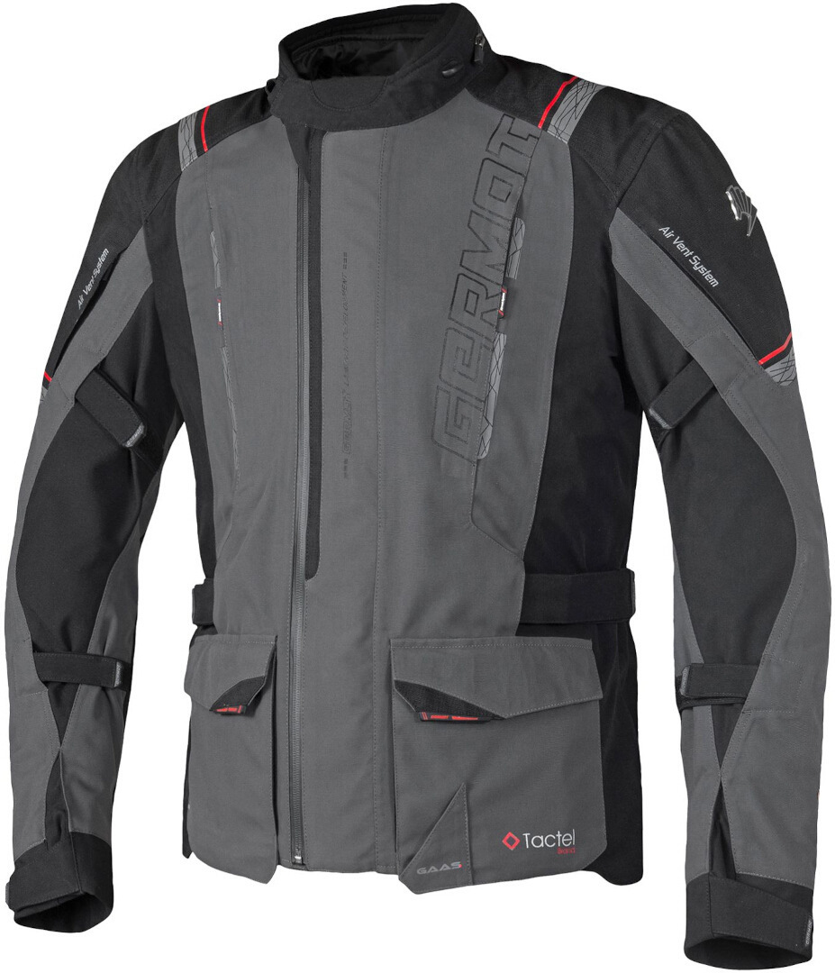 Germot Amaruq Veste textile imperméable à l’eau pour moto, noir-gris-rouge, taille 6XL pour Hommes